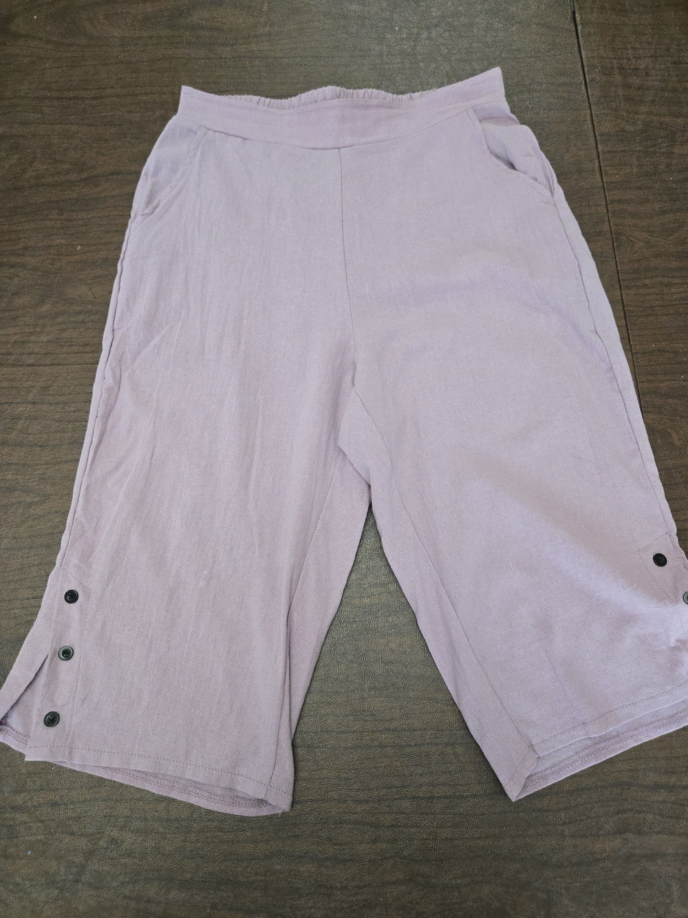 Women's Lavender Pull-On Wide-Leg Pants - Size M -Elastic Waist - Linen Feel